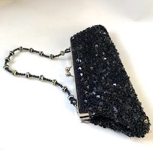 Vintage black beaded evening clutch sequin purse
